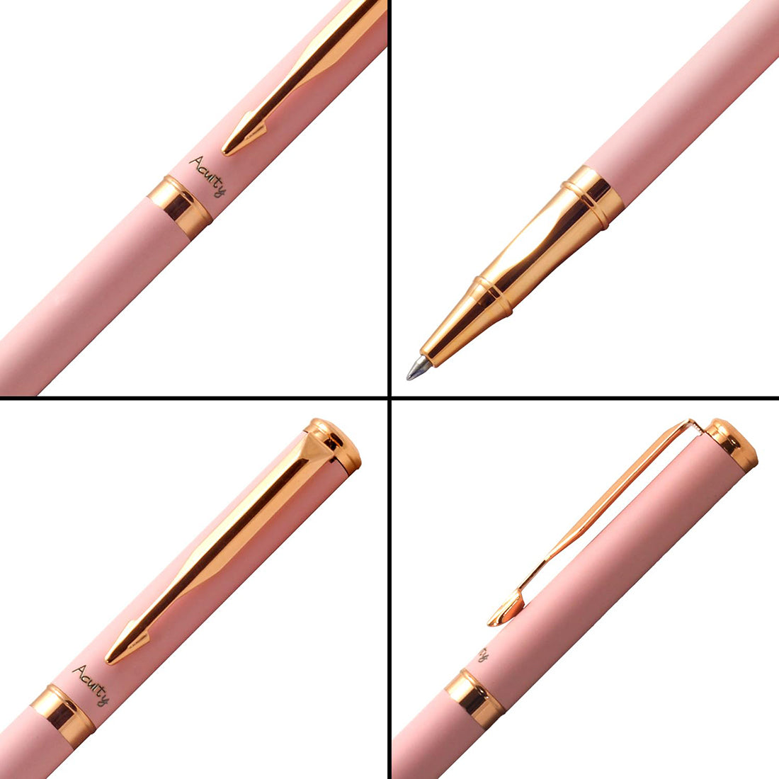 Acuity Roller Gell Pen - Metal Body with Matte Pastel Pink Finish and Glossy Rose Gold Accessories - It Comes in a Pouch - 50018 Pink