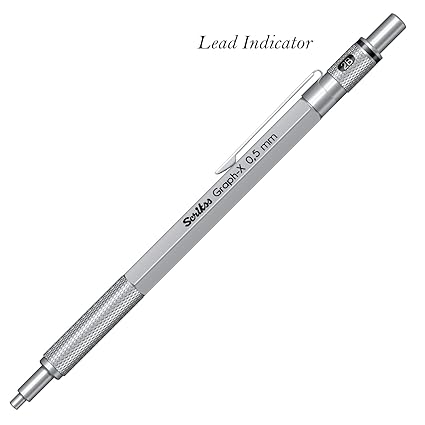 Scrikss Graph-X 0.5mm Mechanical Pencil with 2B Lead (1 Tube of 24 Leads), Brass Body with Satin Chrome Finish, Interchangeable Mini Eraser - 71271