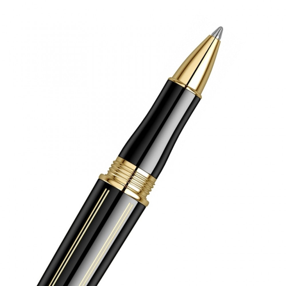 Scrikss Heritage 23k Gold Plated Engraved Design Rollerball Pen | Glossy Black