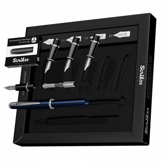 Scrikss | Calligraphy | Pen Set | Blue | Medium, 1.1mm, 1.5mm, 2.3mm Nib - penpencilink