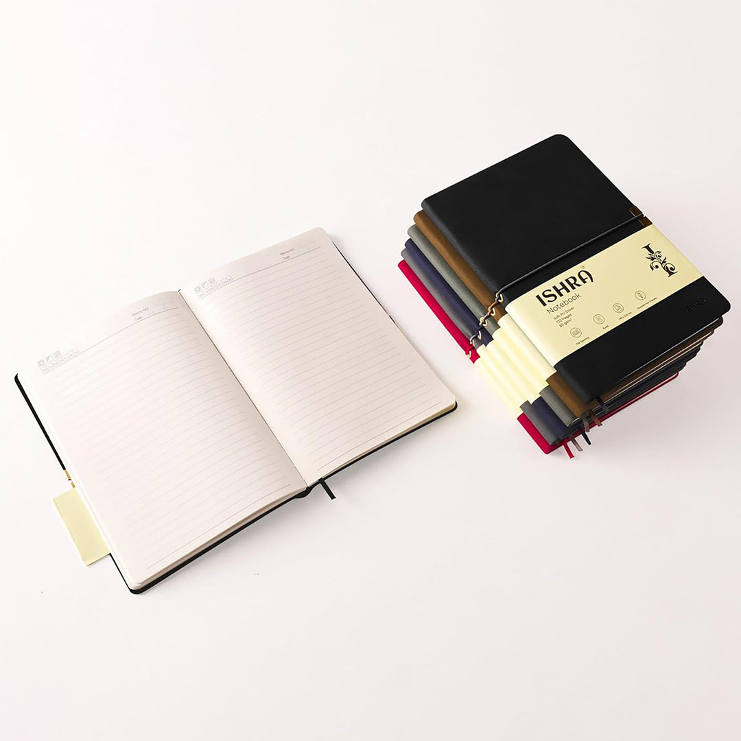 ISHRA A5 Size Ruled Notebook | Ideal Note Book Journal Diary for Work Office Writing Journaling Note Taking Travel | Navy Blue Soft Cover| 172 Pages | 80gsm | Fountain Pen Friendly Paper