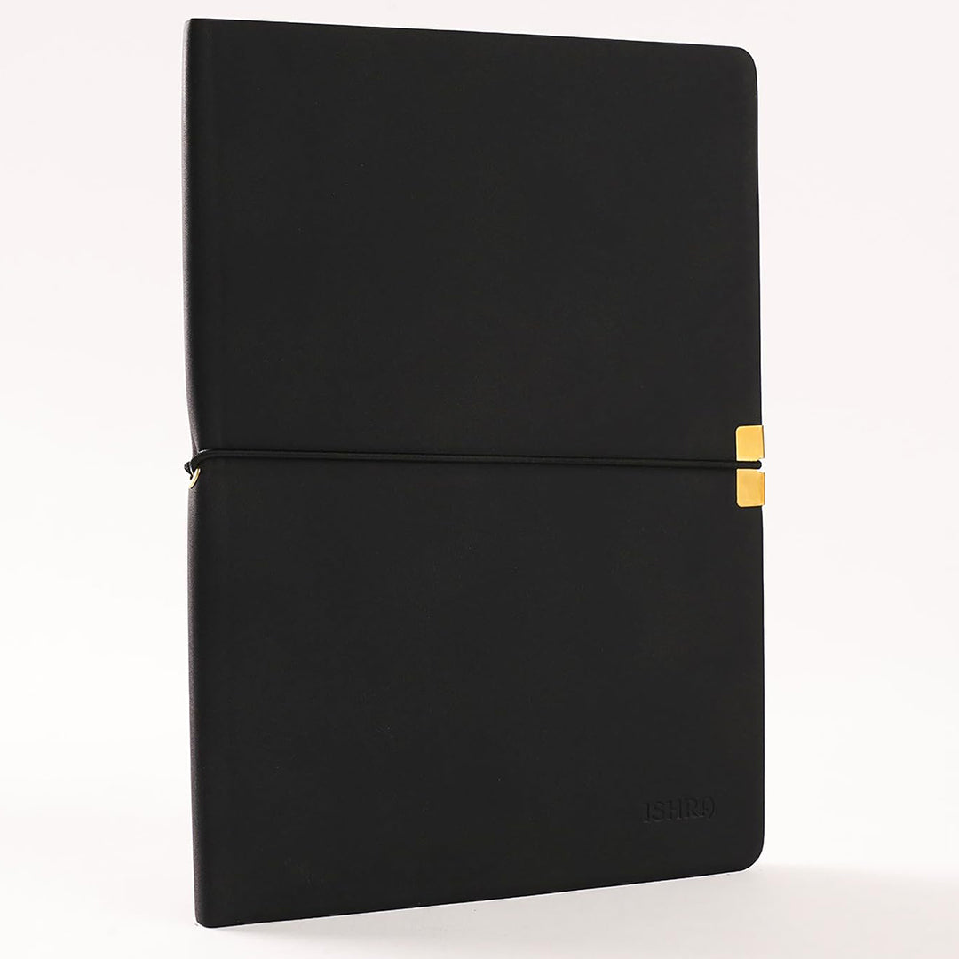 ISHRA A5 Size Ruled Notebook | Ideal Note Book Journal Diary for Work Office Writing Journaling Note Taking Travel | Black Soft Cover| 172 Pages | 80gsm | Fountain Pen Friendly Paper