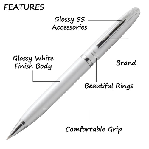 Acuity Ball Point Pen - Metal Body with Shiny White Finish and SS Accessories - It Comes in a Pouch - 10024 White