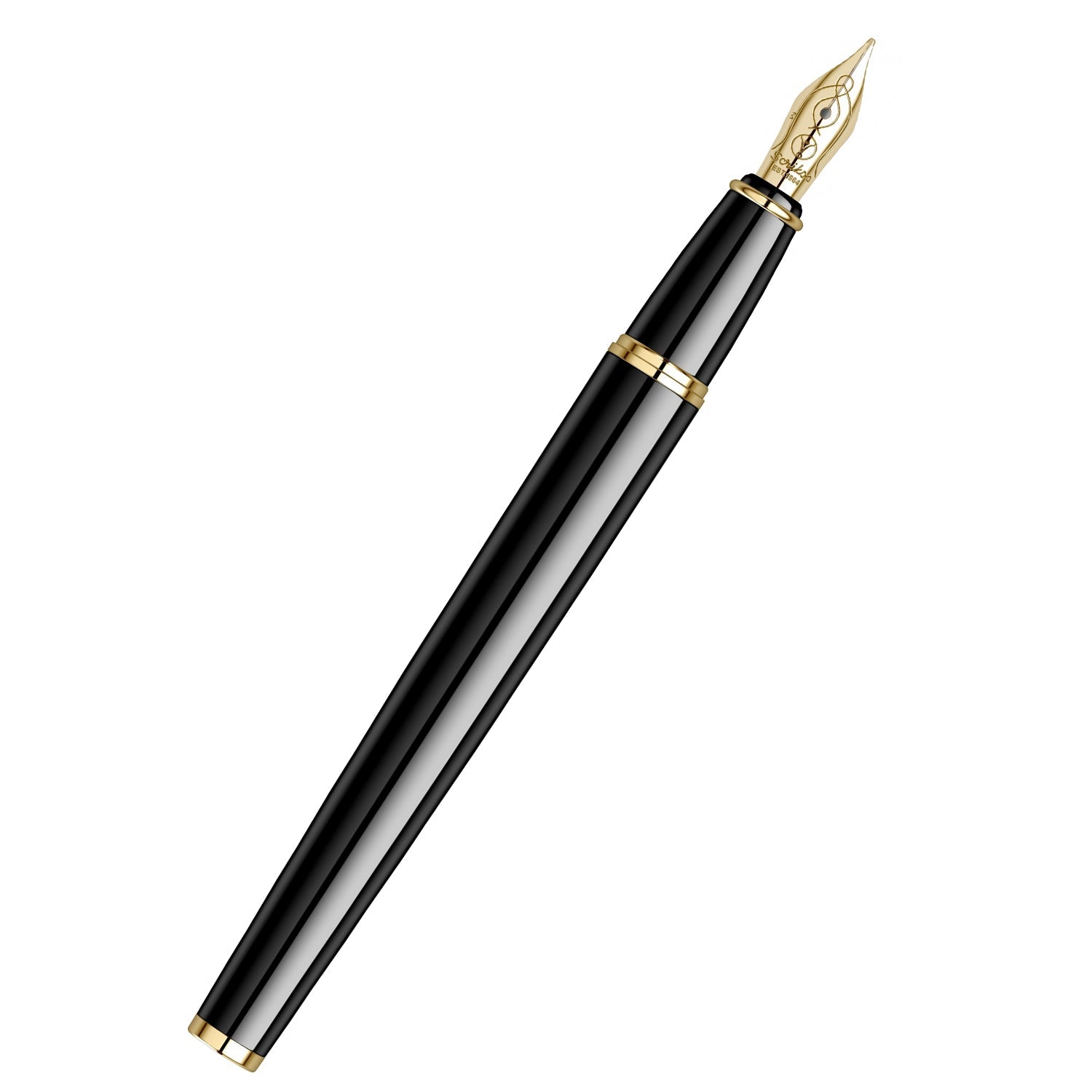 Scrikss | Honour 38 | Fountain Pen | Glossy Black | Medium Nib | 23k Gold Plated