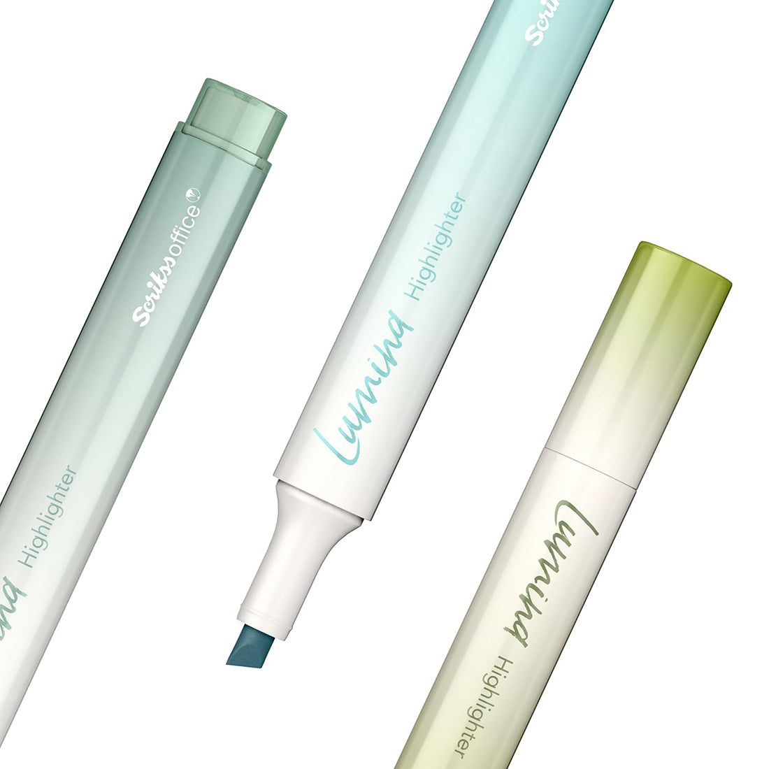 Scrikss Lumina Highlighter Pen for Highlighting Calligraphy Journaling Note Taking | Pacific Green Pastel Shades | Set of 4 | Chisel Tip | Quick-Drying Ink | Water-Based Ink