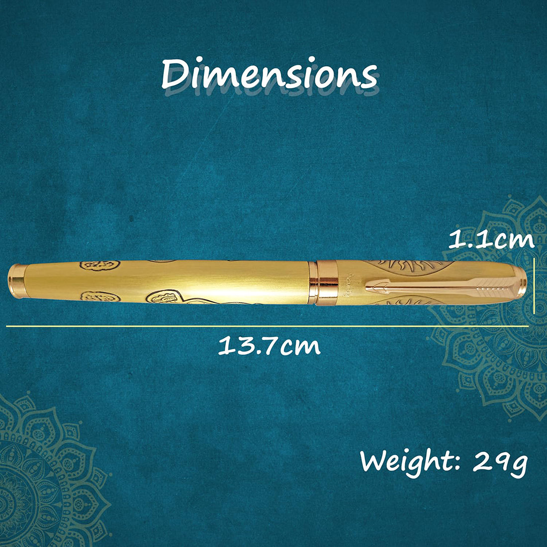 Acuity Roller Ball Point Pen Metal Body with Lord Ganesh And OM Image Engraved - Comes in a Pen Pouch - Ink Colour Blue - 20005