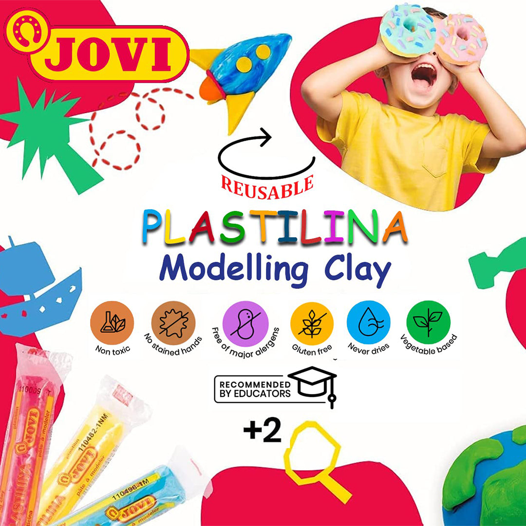 Jovi Plastilina Dark Green Non-Drying Modelling Clay for Art & Craft, Pack of 6 Bars - 50gms Each for Fine Motor Skills, Moulding, Pottery Sculpting Project Work with Dough