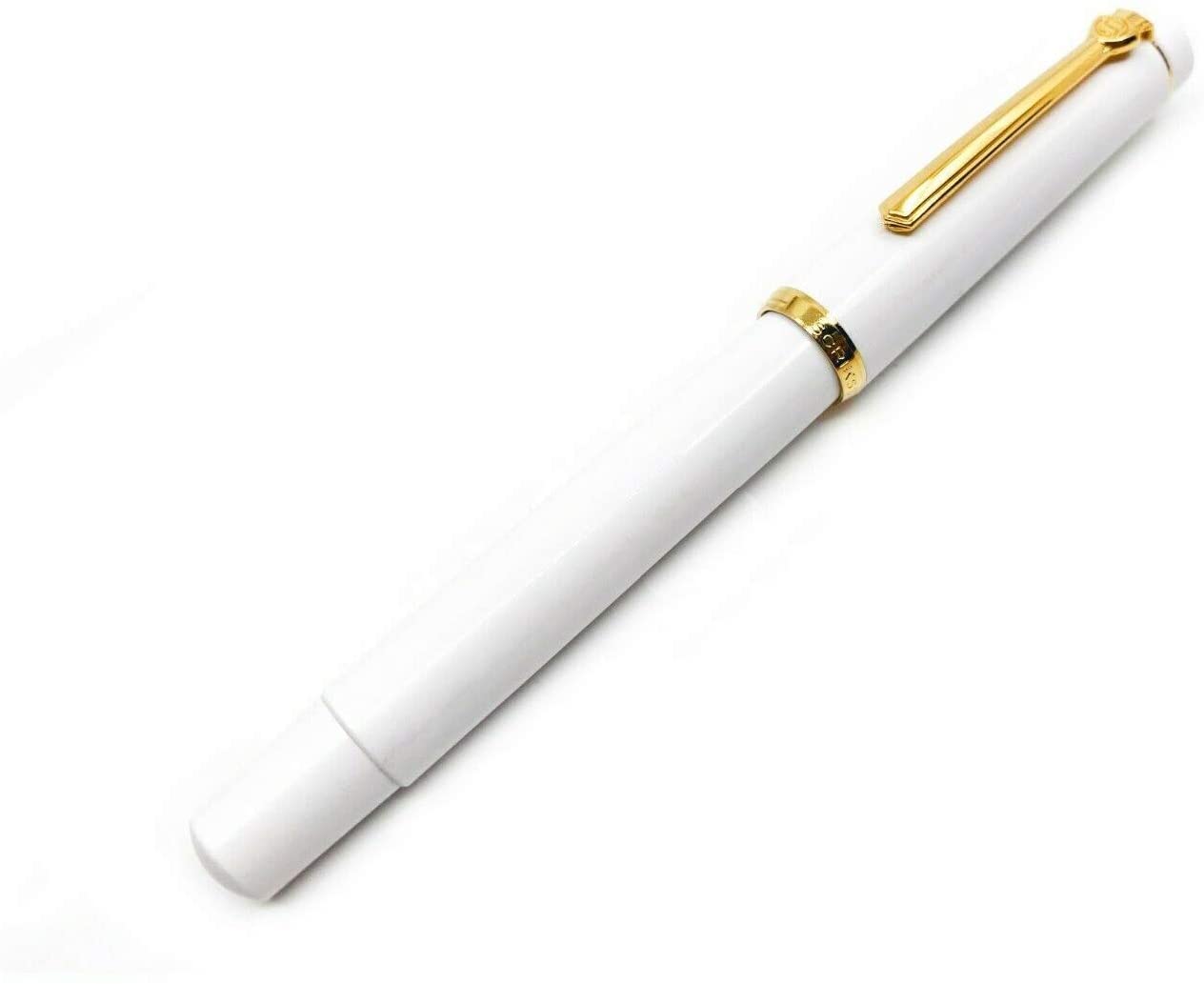 Scrikss | 419 Legendary | Fountain Ink Pen | Medium Nib | Gold Plated | Glossy White Barrel