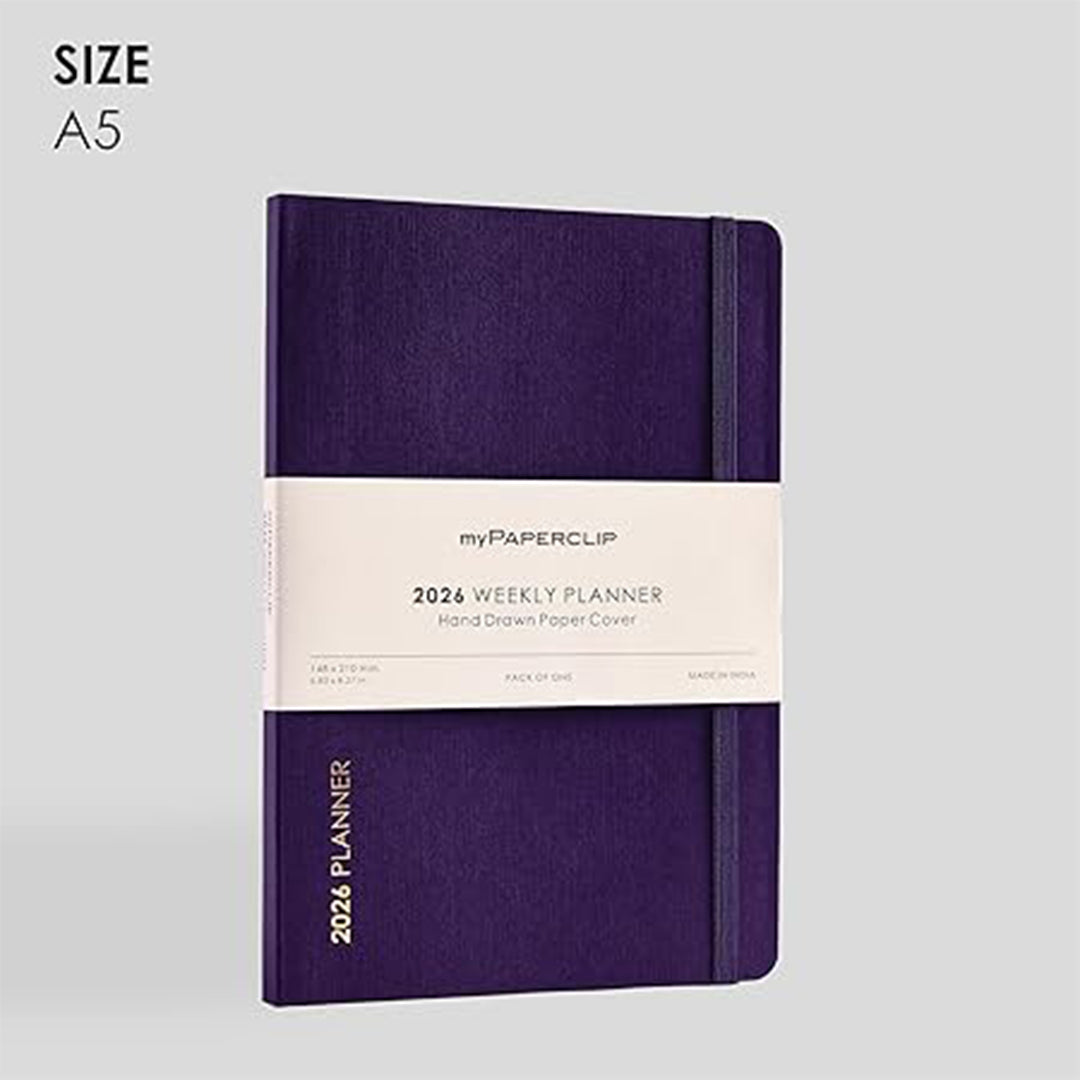 myPAPERCLIP 2026 Weekly Planner | A5 Size | Soft Cover | 192 Pages, 80 GSM | Aubergine