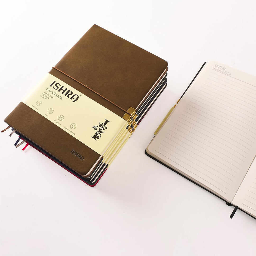 ISHRA A5 Size Ruled Notebook | Ideal Note Book Journal Diary for Work Office Writing Journaling Note Taking Travel | Navy Blue Soft Cover| 172 Pages | 80gsm | Fountain Pen Friendly Paper