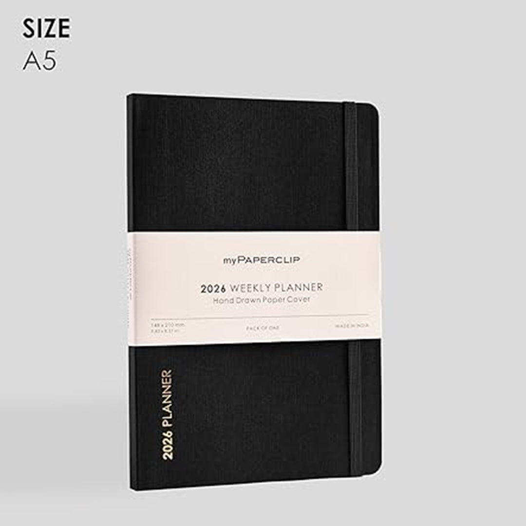 myPAPERCLIP 2026 Weekly Planner | A5 Size | Soft Cover | 192 Pages, 80 GSM | Black