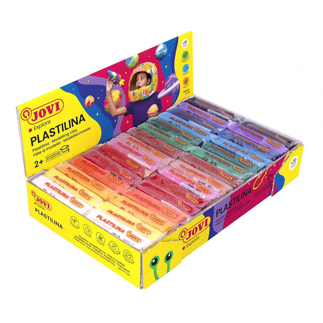 Jovi Plastilina Multicolour Non-Drying Non-Toxic Modelling Clay for Art & Craft Pack of 30 Bars 50gms Each (15 Colour 2 Each) Fine Motor Skills, Moulding, Pottery Sculpting Project Work with Dough
