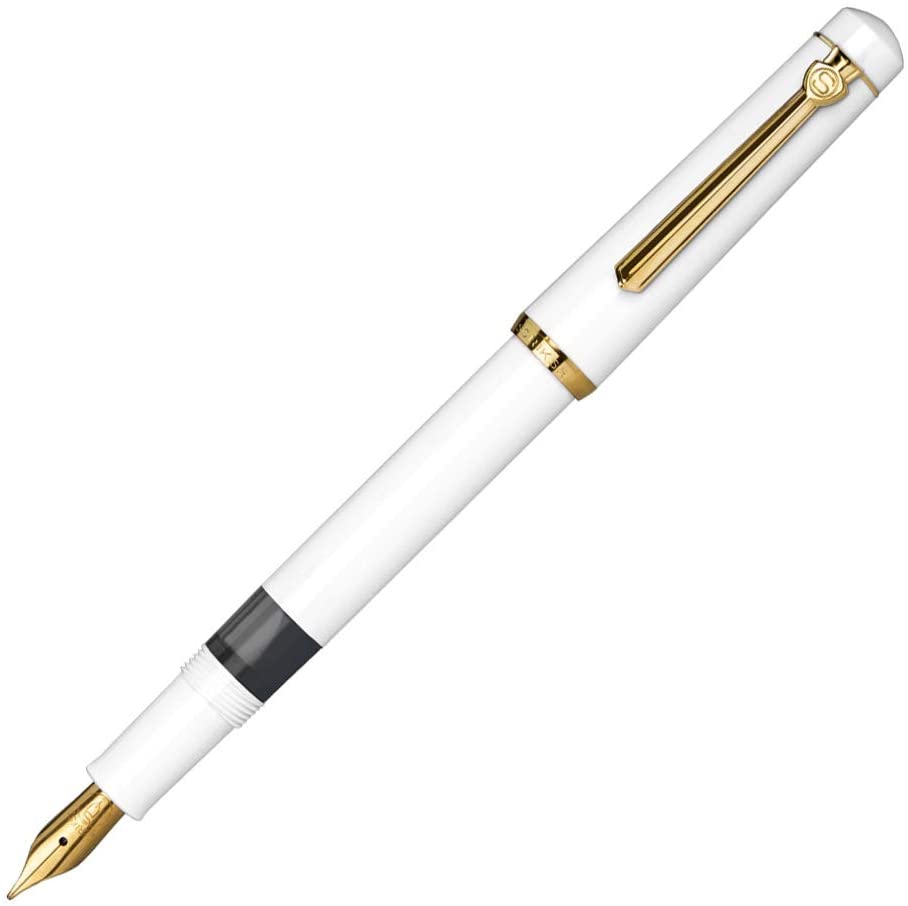 Scrikss | 419 Legendary | Fountain Ink Pen | Medium Nib | Gold Plated | Glossy White Barrel
