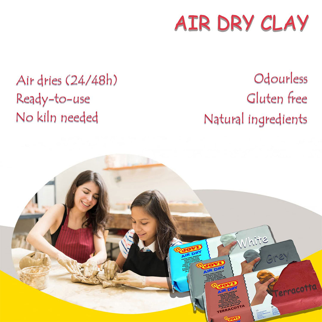 Jovi European Air-Dry Modeling Grey Clay 3 Packets - Each Pack of 250 Grams for Sculpting Pottery Art & Craft Handicraft Educational Purpose Fine Motor Skills