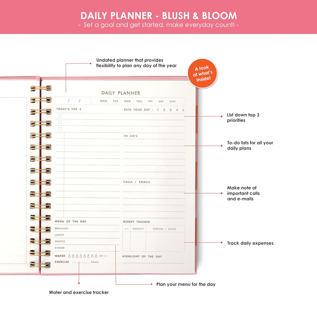 7mm Between the Lines | Daily Undated Planner Notebook | Blush & Bloom | 150 Pages