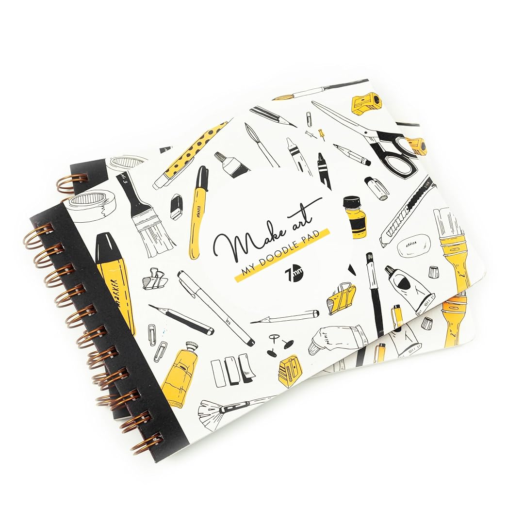 7mm Between the Lines | Doodle Pad | Spiral Art Journal | Sketch Pad | Mustard | Pack of 2