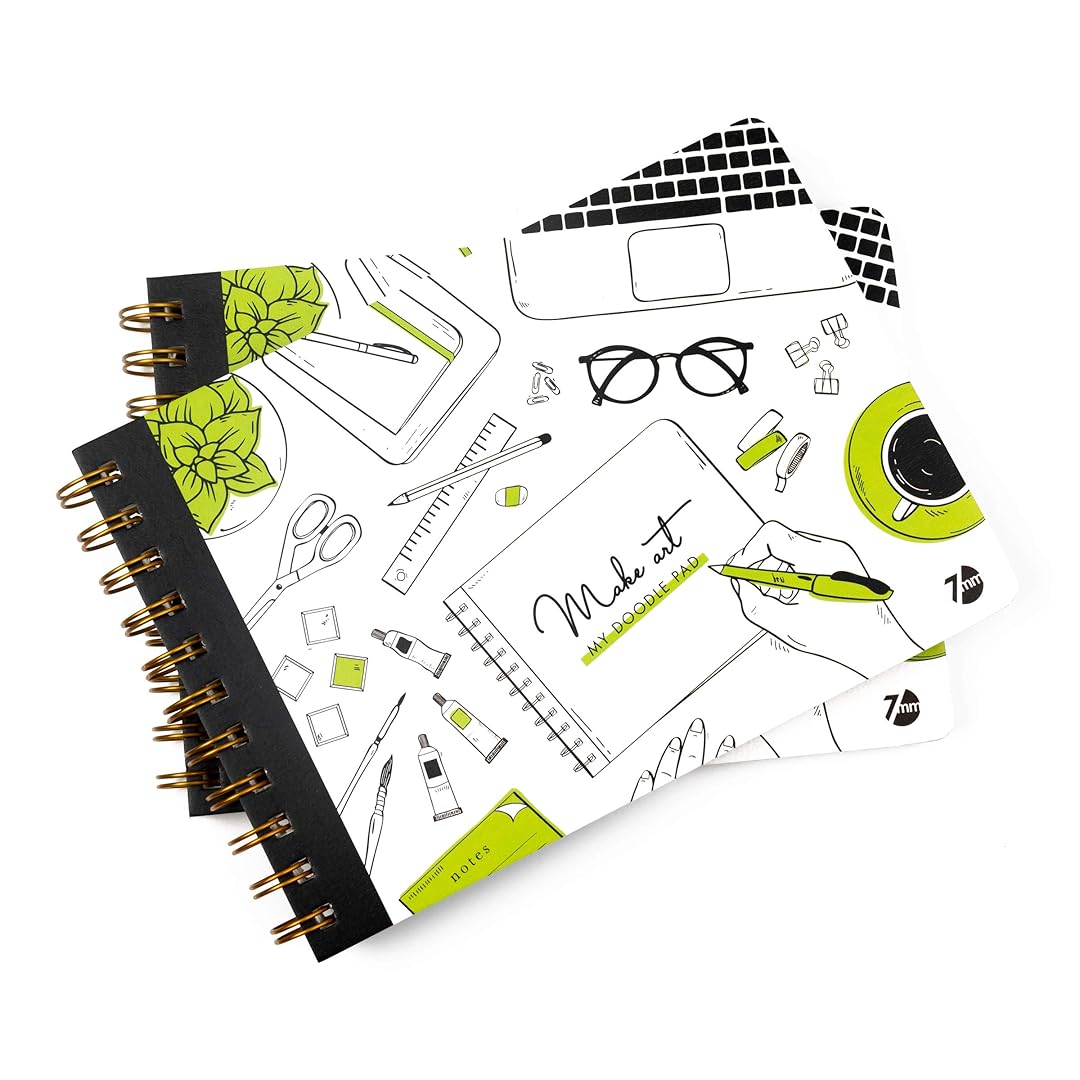 7mm Between the Lines | Doodle Pad | Spiral Art Journal | Sketch Pad | Olive | Pack of 2