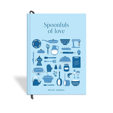 7mm Between the Lines | Recipe Journal | A5 Size | 4 Sticker Sheets | Hardbound and Laminated | Spoonfuls of Love | Blue