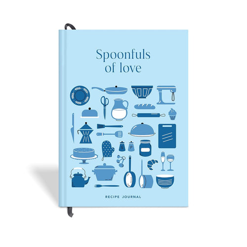 7mm Between the Lines | Recipe Journal | A5 Size | 4 Sticker Sheets | Hardbound and Laminated | Spoonfuls of Love | Blue