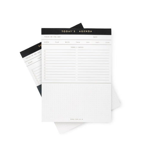 7mm Between the Lines | Today's Agenda | Notepad | Pack of 2 | Black
