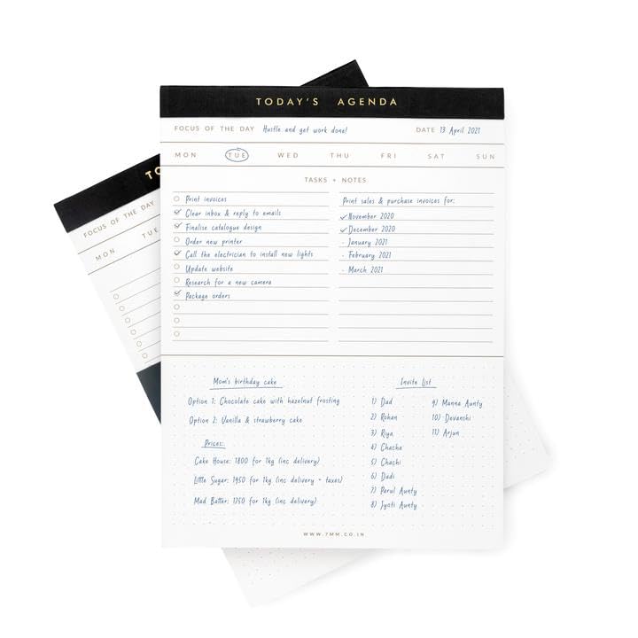 7mm Between the Lines | Today's Agenda | Notepad | Pack of 2 | Black