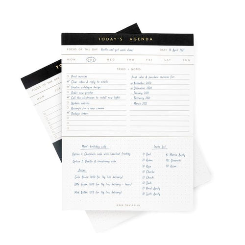 7mm Between the Lines | Today's Agenda | Notepad | Pack of 2 | Black