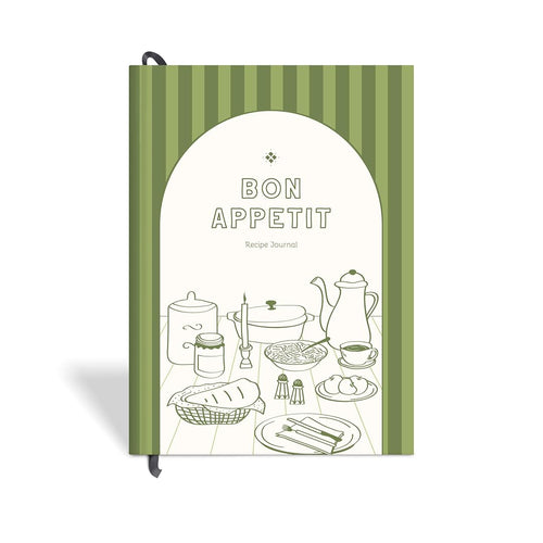 7mm Recipe Journal | Bon Appetit | A5 Size | 4 Sticker sheets | Green