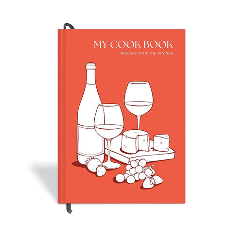 7mm Recipe Journal | Cheese and Wine | A5 Size | 4 Sticker sheets | Hardbound and Laminated | Red