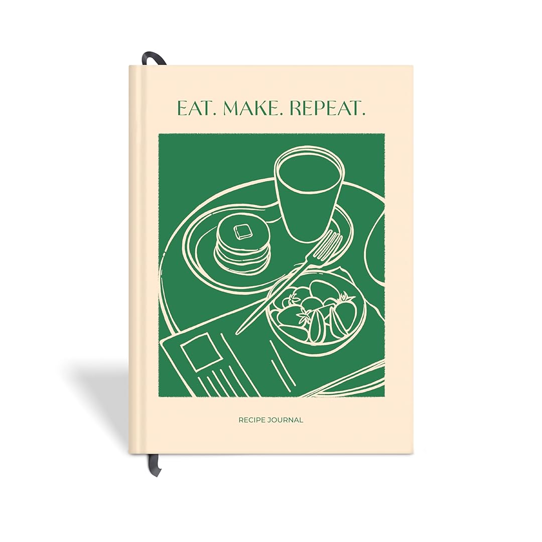 7mm Recipe Journal | Eat Make Repeat | A5 Size | Hardbound and Laminated | Beige