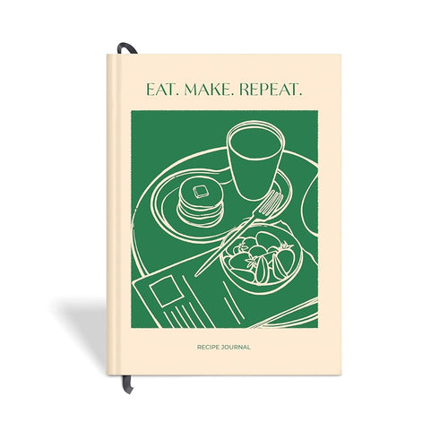 7mm Recipe Journal | Eat Make Repeat | A5 Size | Hardbound and Laminated | Beige