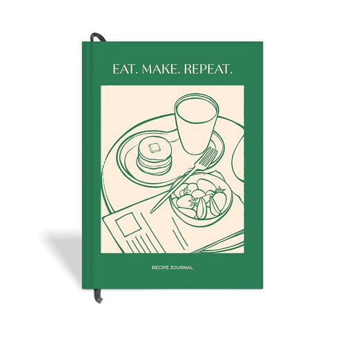 7mm Recipe Journal | Eat Make Repeat | A5 Size | Hardbound and Laminated | Dark Green
