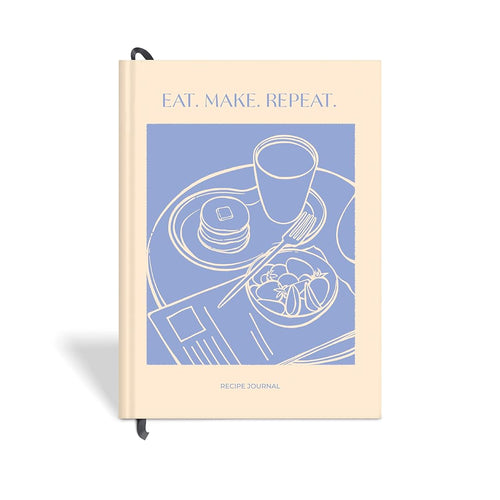 7mm Recipe Journal | Eat Make Repeat | A5 Size | Hardbound and Laminated | Light Blue