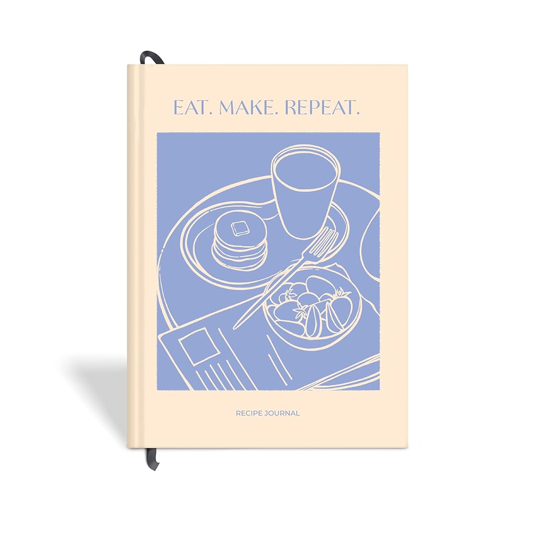 7mm Recipe Journal | Eat Make Repeat | A5 Size | Hardbound and Laminated | Light Blue