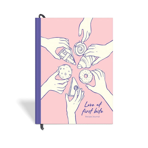7mm Recipe Journal | Love at First Bite | A5 Size | Hardbound and Laminated | Pink