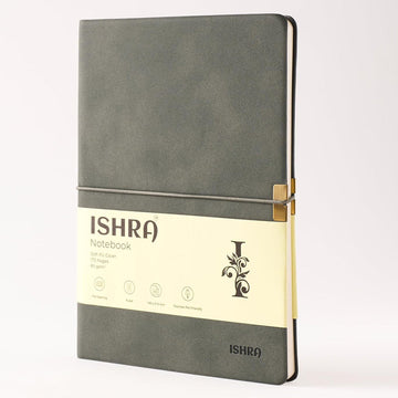 ISHRA A5 Size Ruled Notebook | Ideal Note Book Journal Diary for Work Office Writing Journaling Note Taking Travel | Grey Soft Cover| 172 Pages | 80gsm | Fountain Pen Friendly Paper