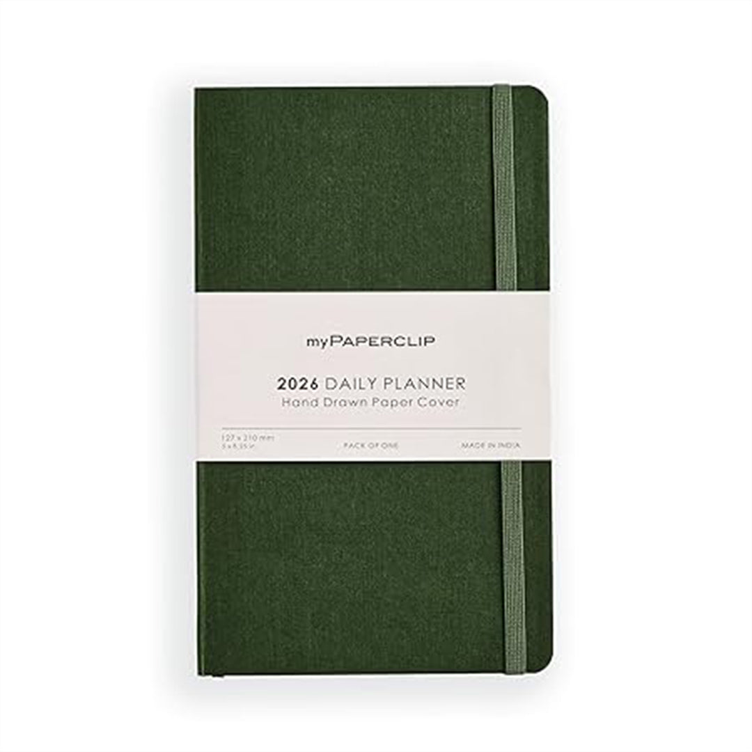 myPAPERCLIP 2026 Daily Planner M1 | Medium Size | Green | Soft Cover | 384 Pages, 80 GSM | Green