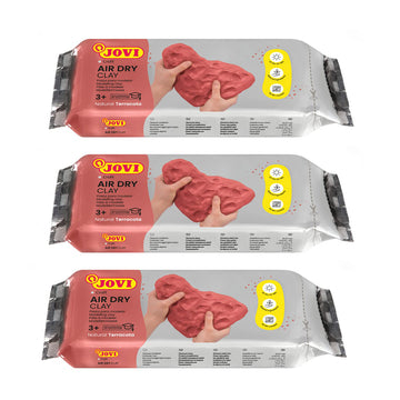 Jovi European Air-Dry Modeling Natural Terracotta Clay 3 Packets - Each Pack of 250 Grams for Sculpting Pottery Art & Craft Handicraft Educational Purpose Fine Motor Skills