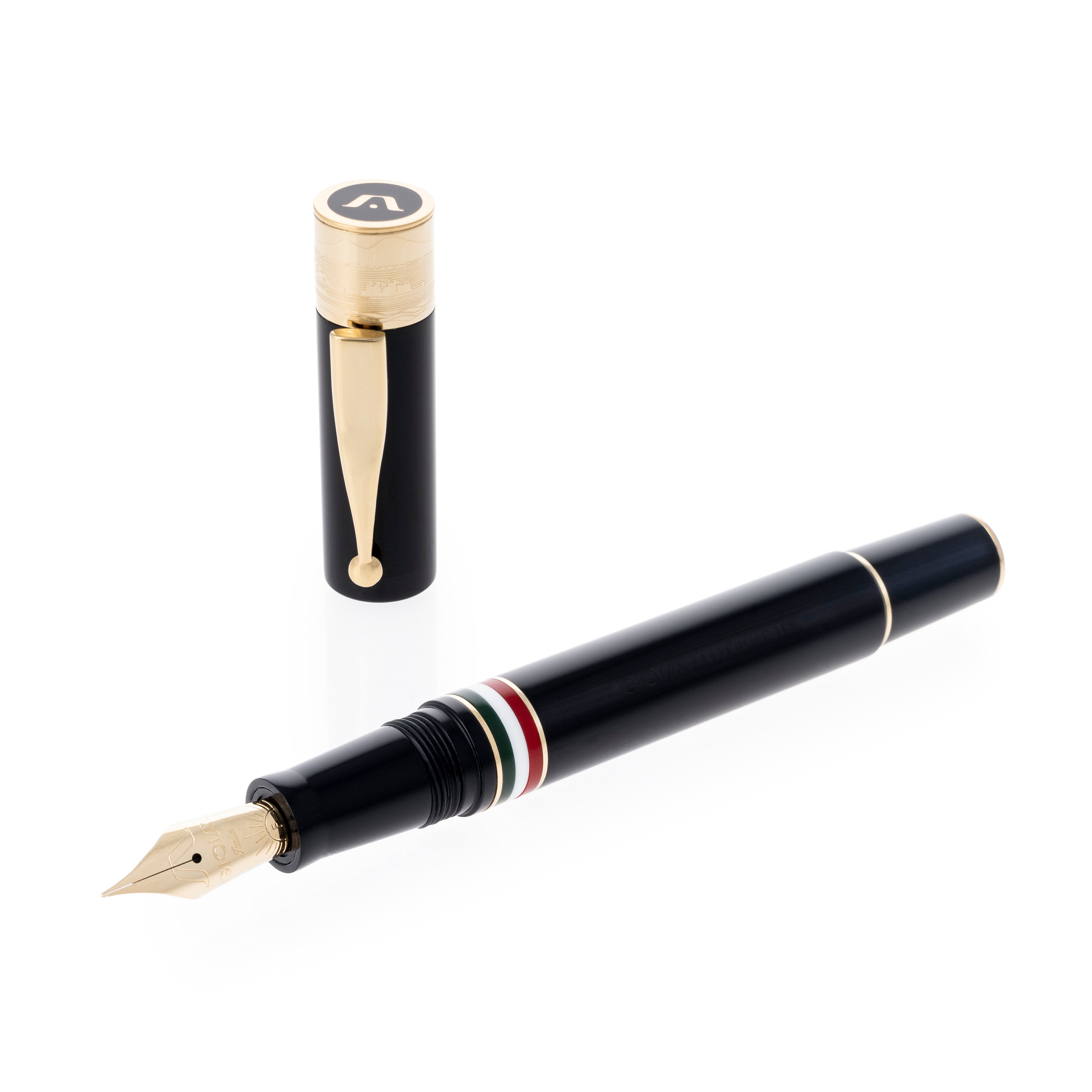 Gioia | Fountain Pen & Rollerball Pen | Partenope | Black | Gold Trims