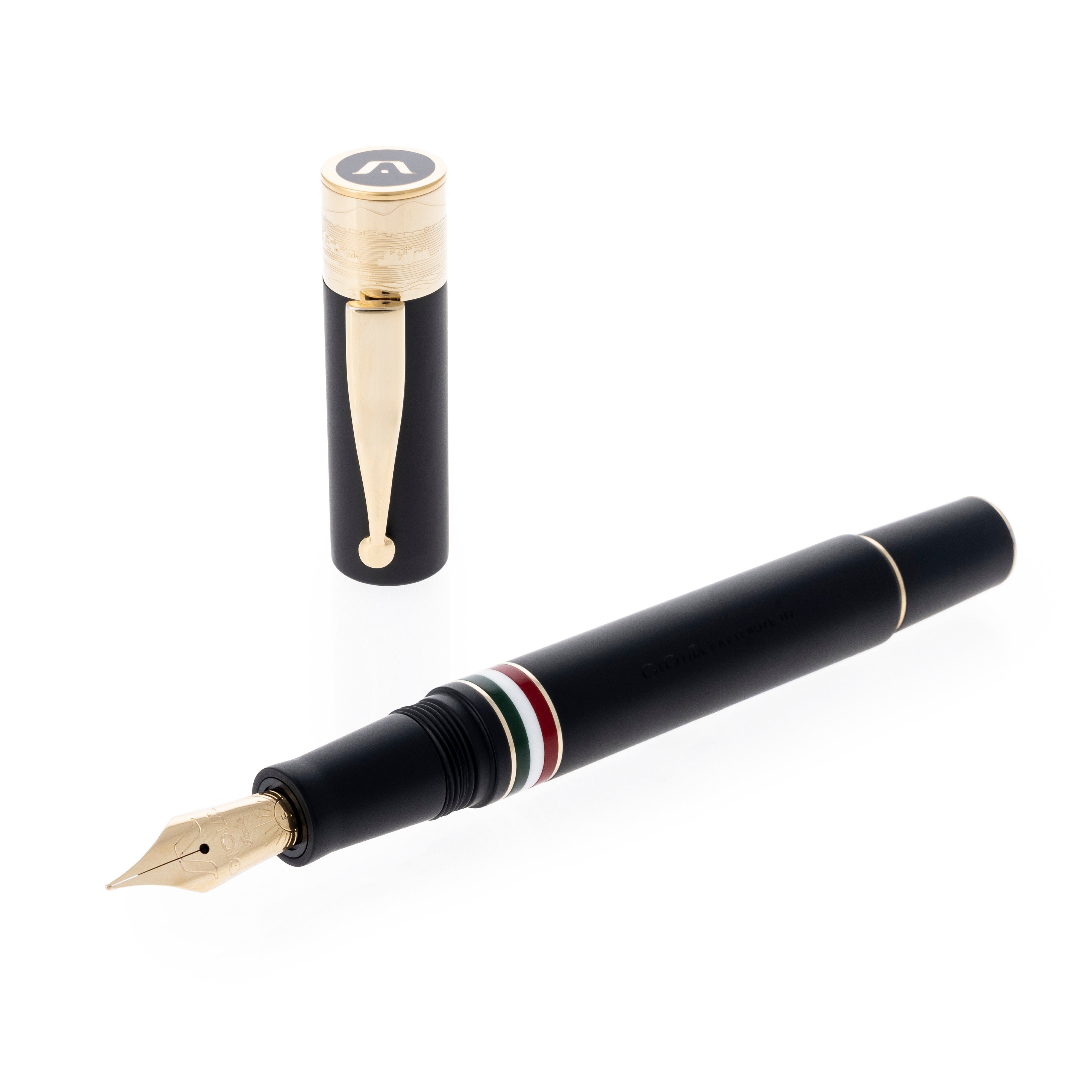 Gioia | Fountain Pen & Rollerball Pen | Partenope | Black Sand | Gold Trims