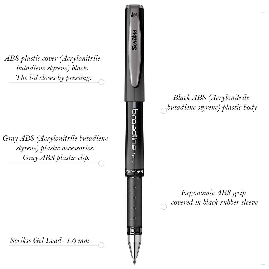 Scrikss Office Broadline 1.0mm Gel Pen - Fast Dry Gel Ink, Smooth Writing, ABS Plastic Body - Set of 6 Pens (Red, Black & Blue)