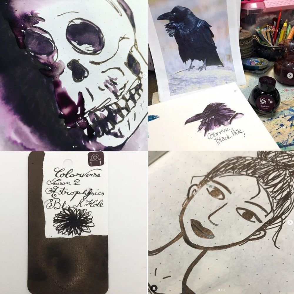 Colorverse | Astrophysics Series | Season 2 | Fountain Pen Ink | Black Hole | Black | 65ml and 15ml | 2 Bottle Set - penpencilink