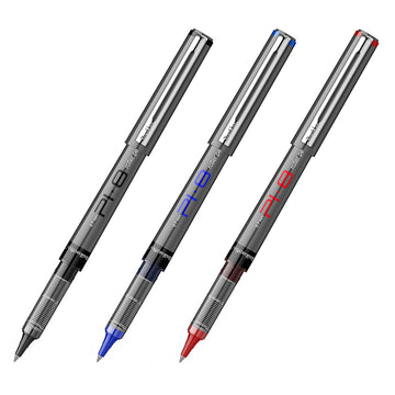 Scrikss PI-8 Roller Pen 0.7mm - Fast Drying Ink, Chrome Plated Tip, Ink Level Indicator - Set of 3 (Black, Blue & Red)