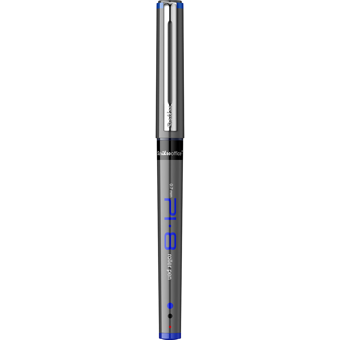 Scrikss PI-8 Roller Pen 0.7mm - Fast Drying Ink, Chrome Plated Tip, Ink Level Indicator - Set of 3 (Blue)