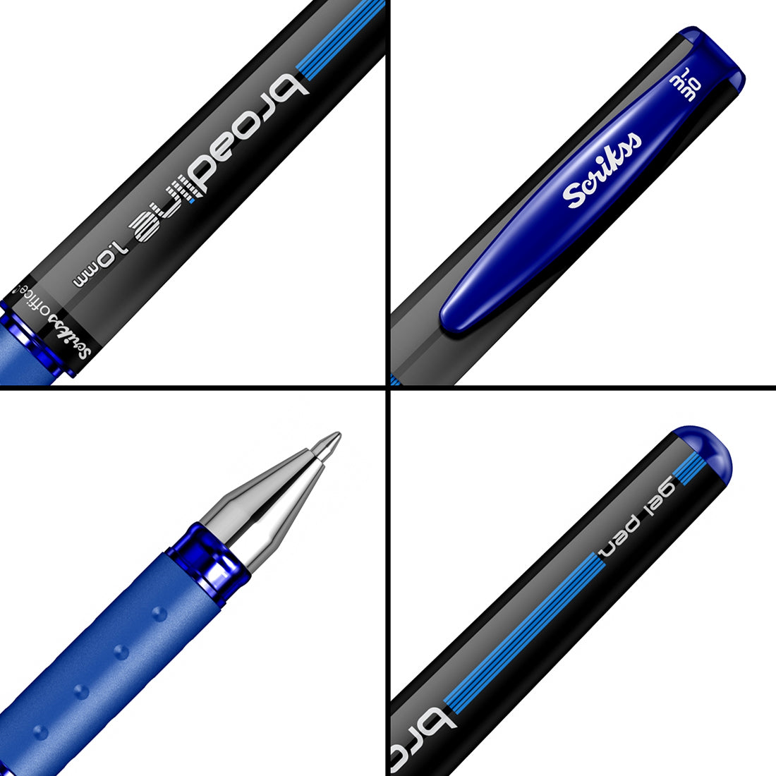 Scrikss Office Broadline 1.0mm Gel Pen - Fast Dry Gel Ink, Smooth Writing, ABS Plastic Body - Set of 6 Pens (Blue)