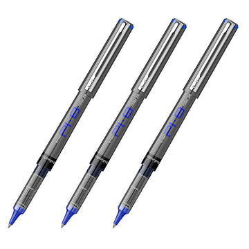 Scrikss PI-8 Roller Pen 0.7mm - Fast Drying Ink, Chrome Plated Tip, Ink Level Indicator - Set of 3 (Blue)