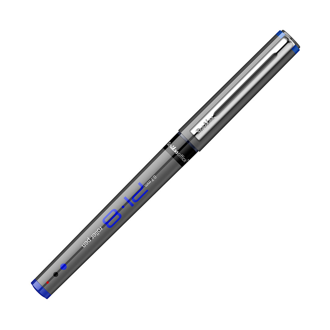 Scrikss PI-8 Roller Pen 0.7mm - Fast Drying Ink, Chrome Plated Tip, Ink Level Indicator - Set of 3 (Black, Blue & Red)