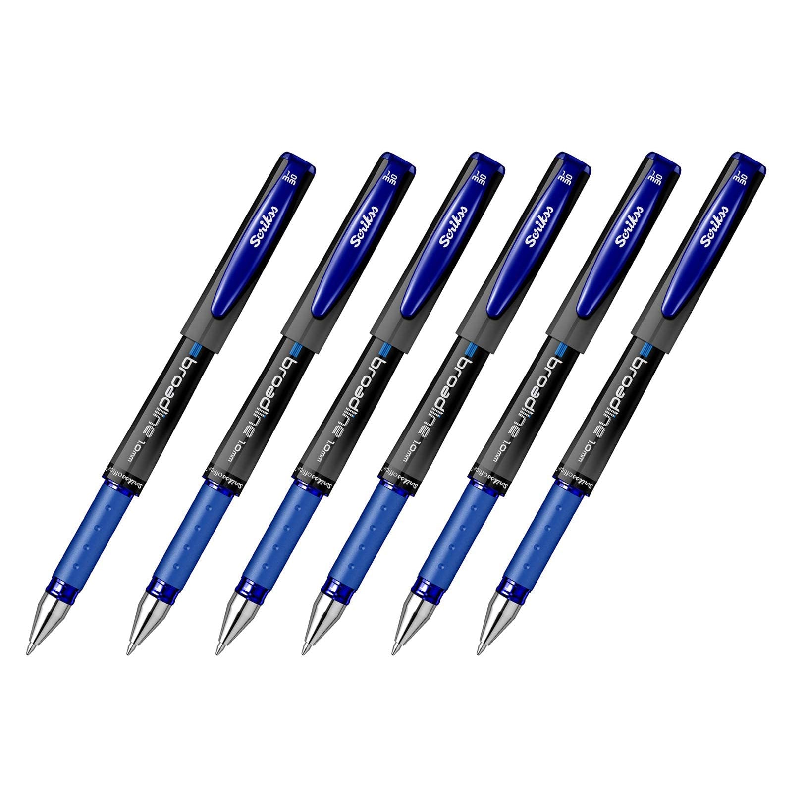 Scrikss Office Broadline 1.0mm Gel Pen - Fast Dry Gel Ink, Smooth Writing, ABS Plastic Body - Set of 6 Pens (Blue)