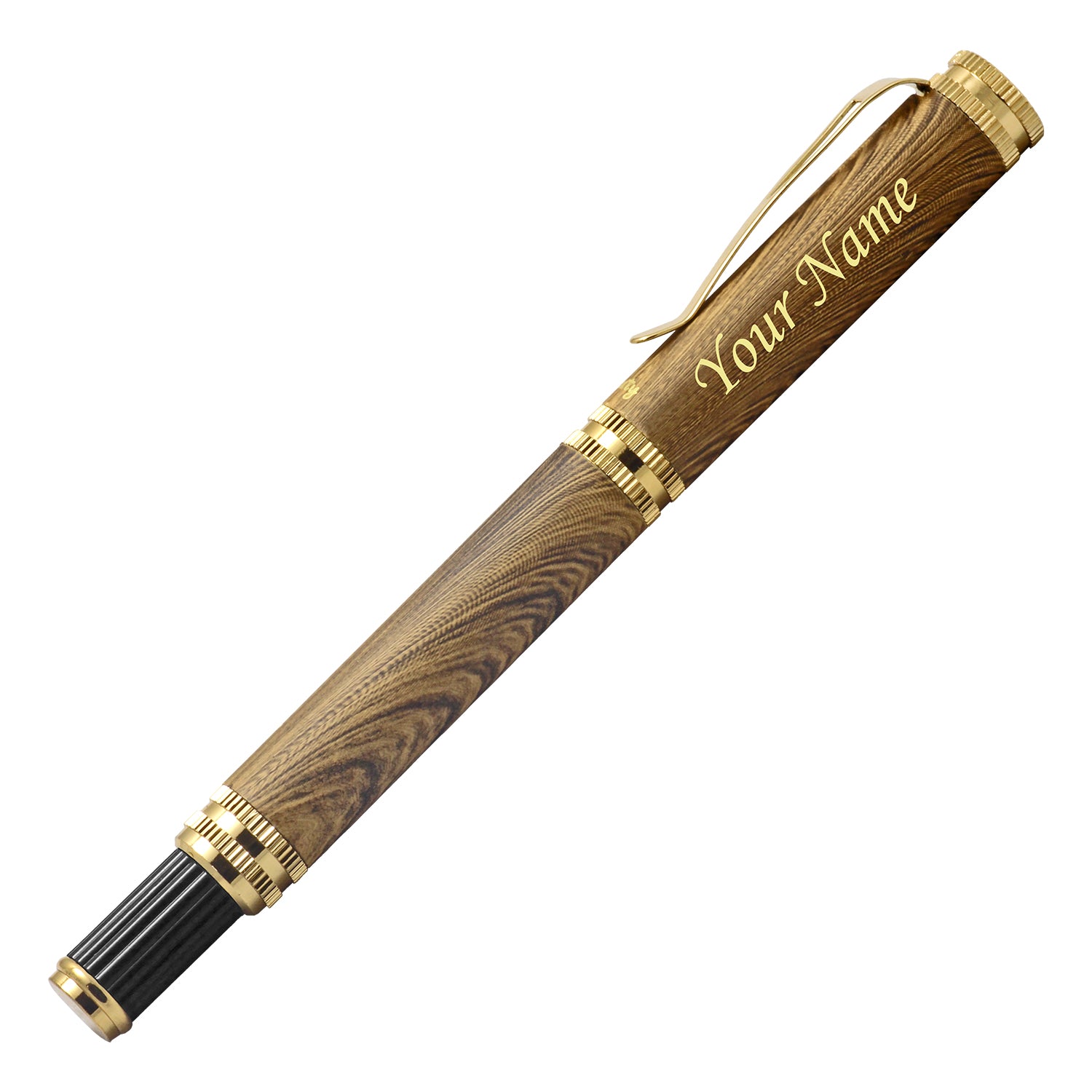 Acuity Wooden Look Roller Ball Point Pen - Smooth Metal Body & Gold Accessories - It Comes in a Pouch - 30009 Light Brown
