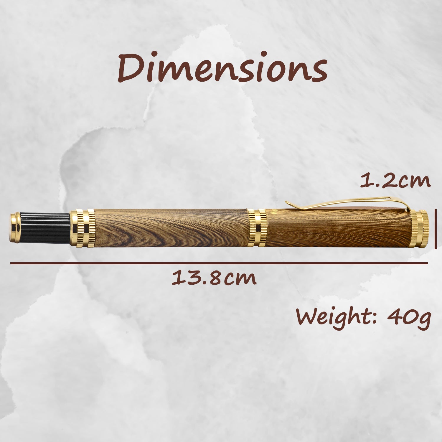 Acuity Wooden Look Roller Ball Point Pen - Smooth Metal Body & Gold Accessories - It Comes in a Pouch - 30009 Light Brown