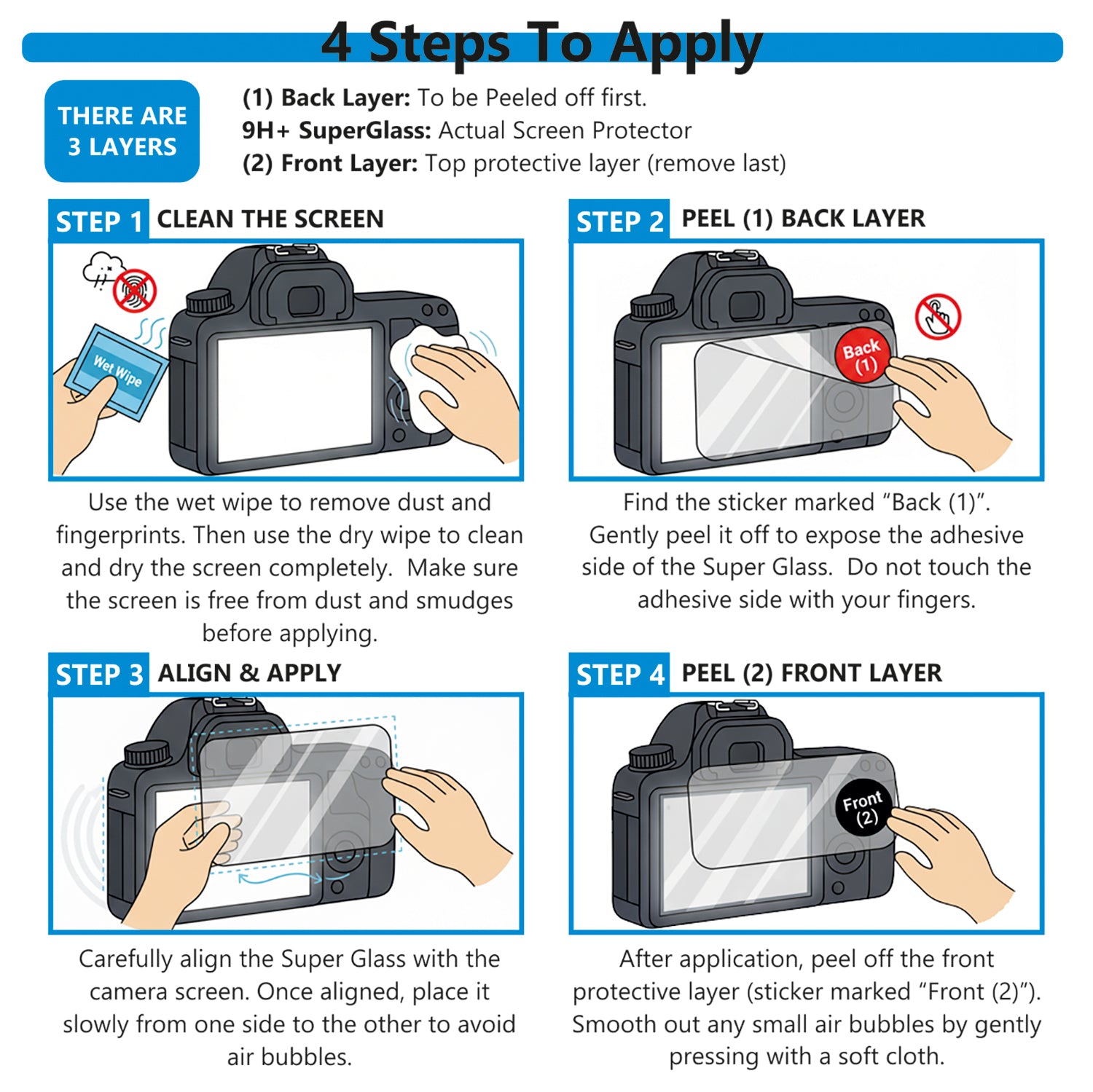 Acuity Premium 9H+ SuperGlass Screen Protector for Cameras – HD Clarity, 0.3mm Thickness, Anti-Fingerprint, Scratch Resistant, Responsive Touch